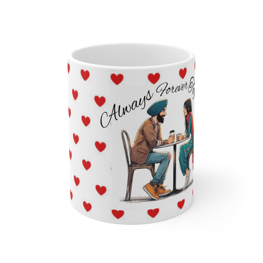 Always Forever Us Mug — Romantic Couple Coffee Mug with Heart Pattern (11oz)